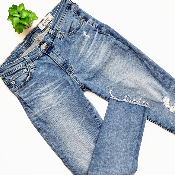 AG The Prima Cigarette Crop Distressed Light Wash Raw Hem Jeans Size 28 - Picture 2 of 8